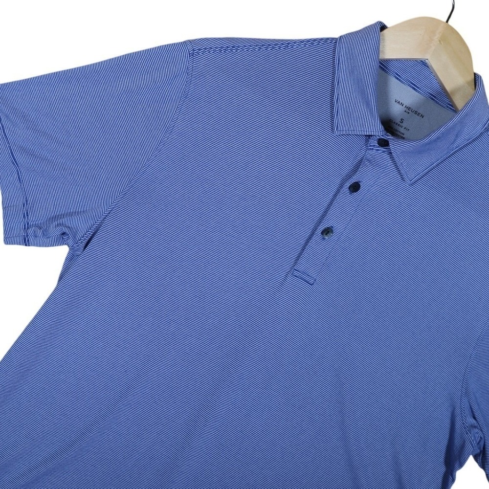 VAN HEUSEN AIR Mens Classic Fit Blue Stripe Polo Shirt Size‎ S